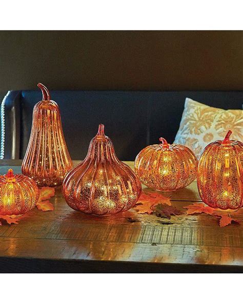 Fall Boutique Orange Mercury Glass Lighted Pumpkins Gourds Fall Autumn