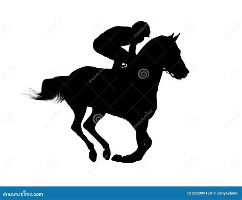 Horse Jockey Racing Black Silhouette Isolated On White Stock