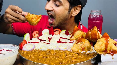 Eating 1kg Spicy Rajma Chawal With Samosa Singara Homemade Indian Food Food Eating