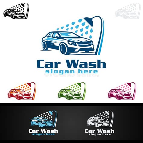 Cool Blue Car Wash Logo Design Template Editable Vector Logotype Stock