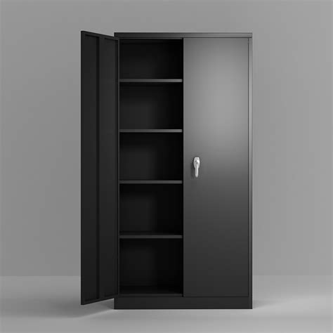 Five Layer Steel Storage Cabinet With Adjustable Partitions Black