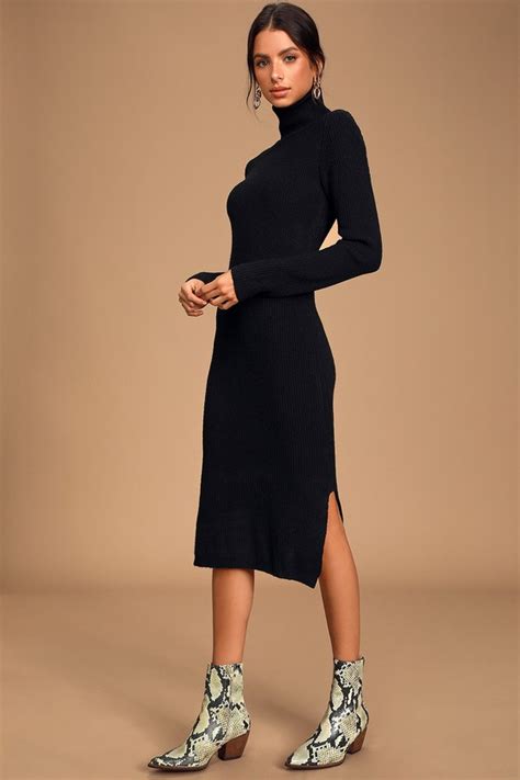 Cozy Black Dress Sweater Dress Turtleneck Dress Dress Lulus
