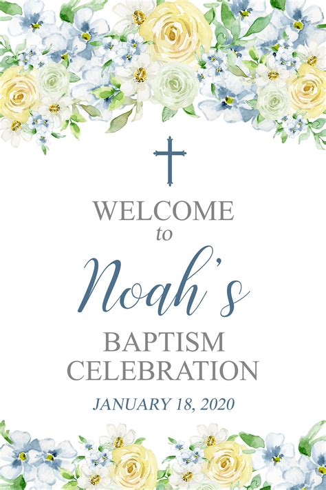 Yellow Floral Baptism Welcome Sign Boy Baptism Decorations Etsy