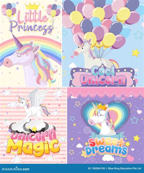 Cute Unicorn Banner On Pastel Background Color Stock Vector