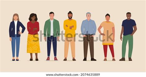 Happy Diverse People Standing Together Cooperation Stock Vector