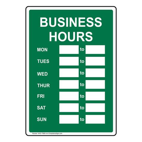 Vertical Sign Custom Business Hours Sign