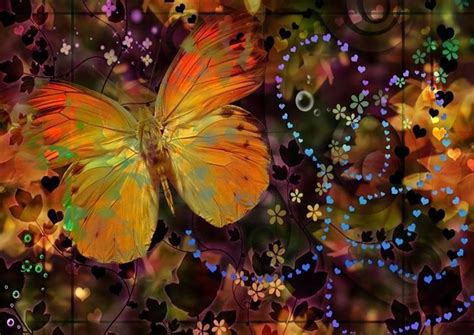 Abstract Butterfly And Flowers