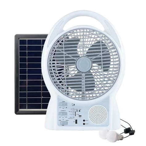 Kuku Solar Desk Fan Solar Rechargeable Fan With Radio Bluetooth Speaker And Led Light Gdplus