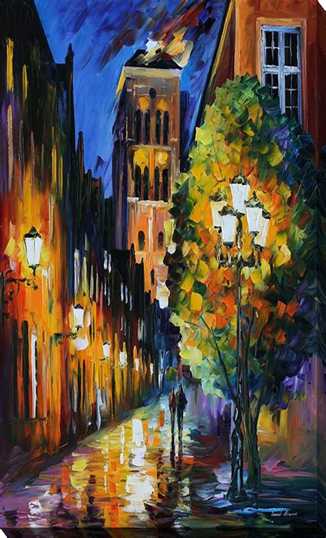 The Lights Of The Old Town By Leonid Afremov Painting Print On