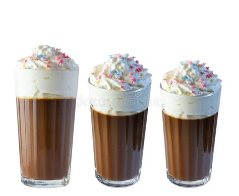 Cappuccino Coffee With Whipped Cream In A Tall Glass Cream