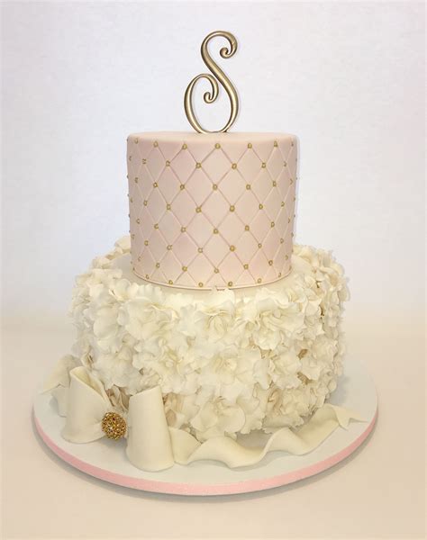 Black and rose gold sweet sixteen party decor. Ruffles and Quilting Sweet 16 Cake Light pink, white and Gold (With images) | Birthday cake with ...