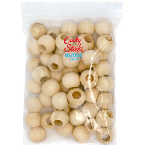 Bag Of 50 Round Wooden Beads 20mm With 8mm Large Hole Nat