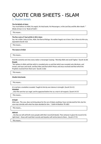 Islam Quotes (GCSE Edexcel) | Teaching Resources