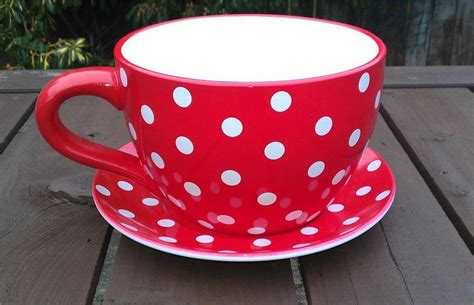 Giant Red Polka Dot Tea Cup And Saucer Planter Tea Cup Planter Tea