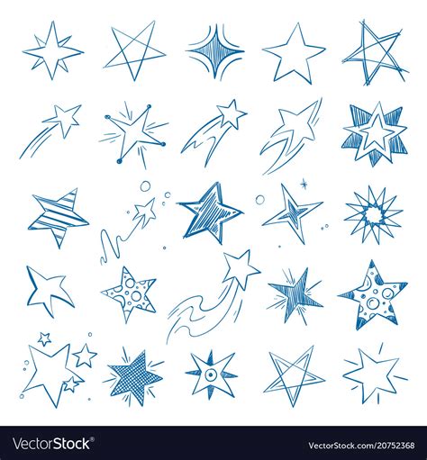 Pictures Of Different Stars In Doodle Hand Drawn Vector Image