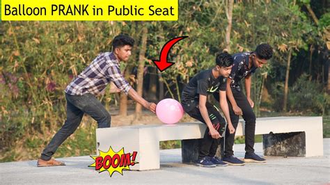 Popping Balloon In Public Seat Prank Crazy Reaction With Popping