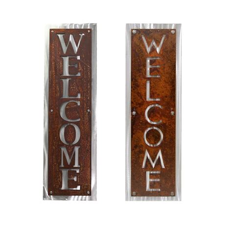Rustic Two Tone Vertical Metal Welcome Sign 32 Handmade