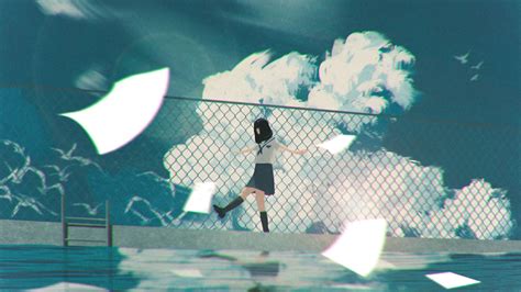 Download Wallpaper 2560x1440 Girl Walk Anime Clouds