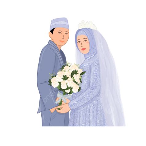 Muslim Couple Wedding With Lilac Purple And White Flower Illustration