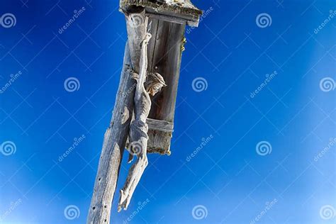 Wood Carved Statue Of Crucifixion Of Jesus Christ Stock Photo Image
