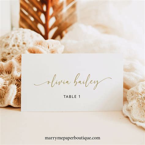 Wedding Place Card Template Gold Modern Script Flat And Tent Place