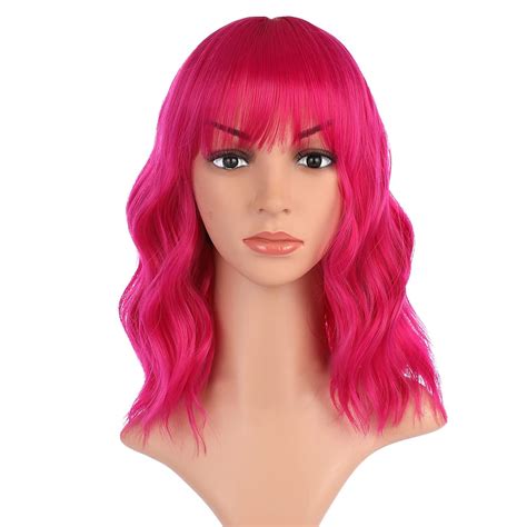 Queberty Pink Wighot Pink Wigs For Women Short Wavy