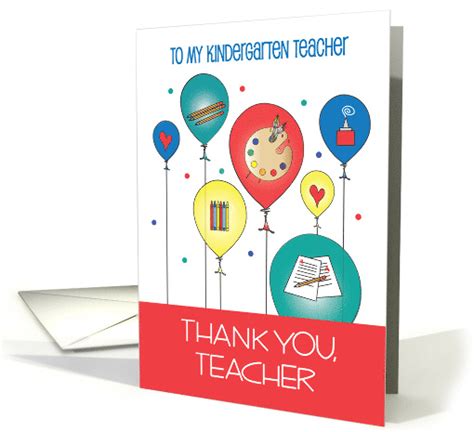 Thanks Kindergarten Teacher Balloons With Crayons And Brushes Card