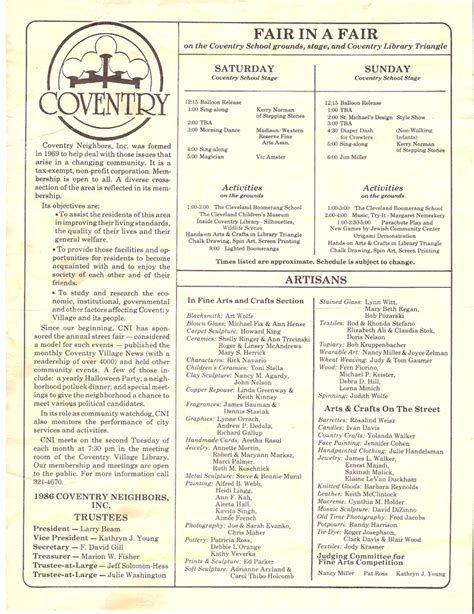 Coventry Street Fair Guide 1986 Cleveland Heights Historical Society