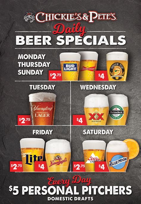 Daily Drink Specials At Philadelphia Sports Bar Chickies And Petes