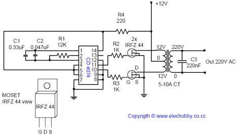 Electronic Project Circuit Dc Ac Voltage Inverter 12v For 110