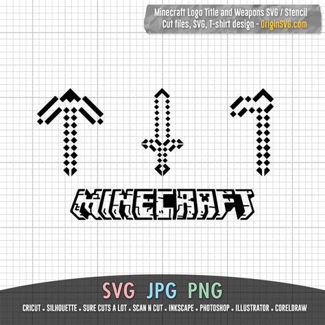 Minecraft Logo Title Stencil And Minecraft Weapons Design Svg Origin