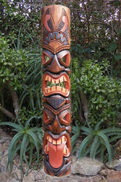 40 Tiki Statue Tiki Mask Tiki Decor African Mask Arts And Craft Tiki Totem Tongue 2 Face Tribal