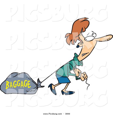 Clip Art Of A Caucasian Woman Tugging A Heavy Bag By Toonaday 3899