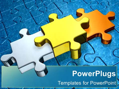 Powerpoint Template Gold Puzzle Pieces As A Metaphor First Second And