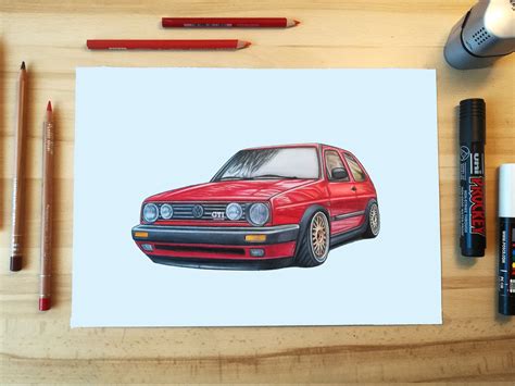 volkswagen golf mk2 poster realistic car drawing illustration print fathers day t wall