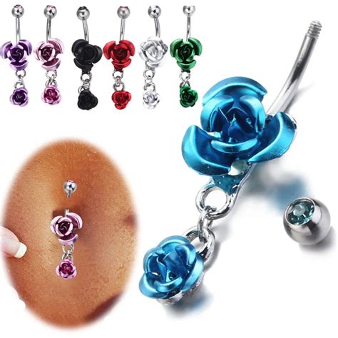 Factory Sells Double Roses Navel Ring Body Jewelry Belly Button Rings Piercing Nombril Helix