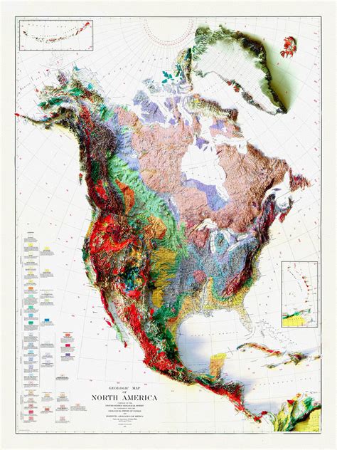 Geologic Map Of North America 1911 Map On Heavy Cotton Canvas 20 X