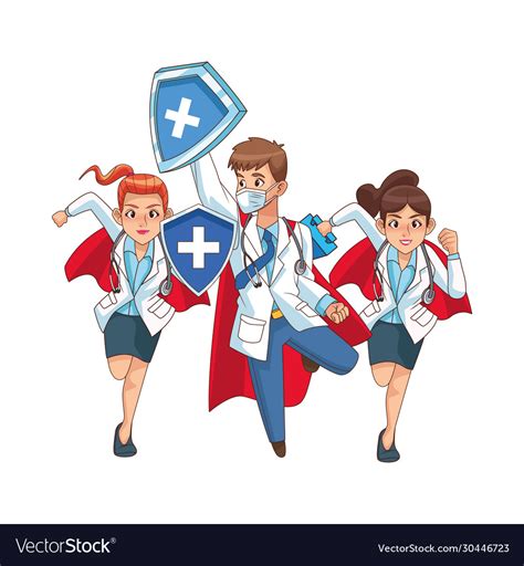 Super Doctors Staff Comic Characters Royalty Free Vector