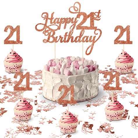 Buy 1 12 Pack 21st Birthday Cake Toppers Rose Gold For Girls Happy 21st Birthday Cake Toppers