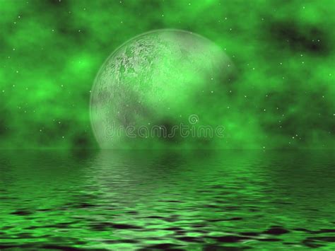 Green Moon And Water Stock Illustration Illustration Of Cumulus 3058179