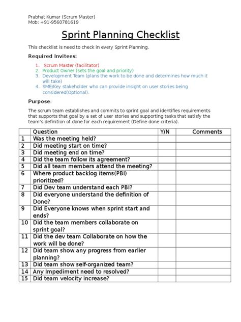 Sprint Planning Checklist Scrum Desarrollo De Software Ingeniería