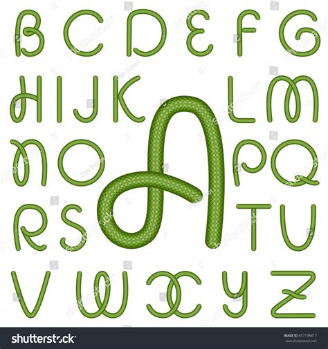 Alphabet Capital Letters Made Green Snakes เวกเตอร์สต็อก ปลอดค่า