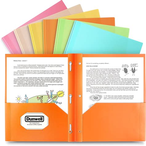 Amazon.com : Dunwell Plastic Pocket Folders with Prongs - (6 Pack
