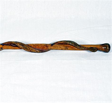 Vintage Folk Art Hand Carved Wooden Rattlesnake Walking Stick From