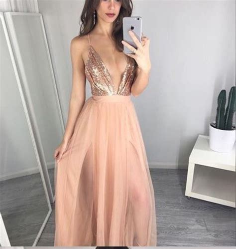 Dress Baby Pink Prom Dress Nude Prom Dress Nude Prom Sparkle Nude Dress V Neck Deep V