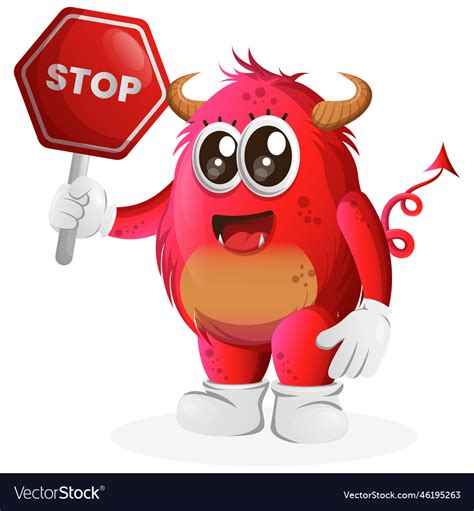 Red Monster Holding Stop Sign Street Road Vector Image
