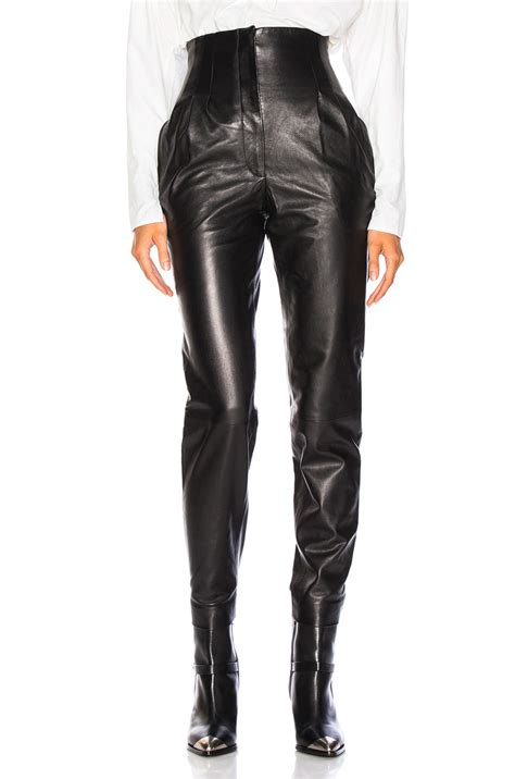 Alberta Ferretti High Waisted Leather Tapered Pants In Black Fwrd