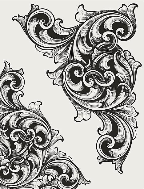 Scroll Shape Paisley Engraving Floral Pattern Illustrations Royalty