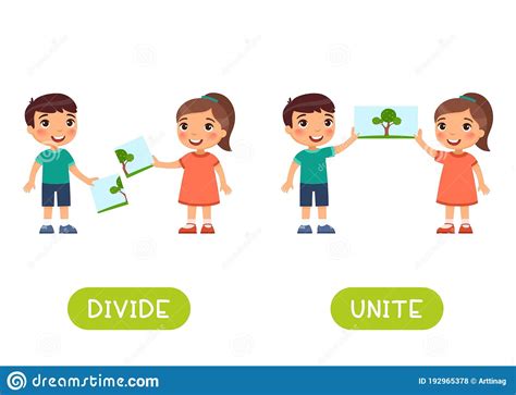 Divide And Unite Antonyms Word Card Opposites Concept Flashcard For