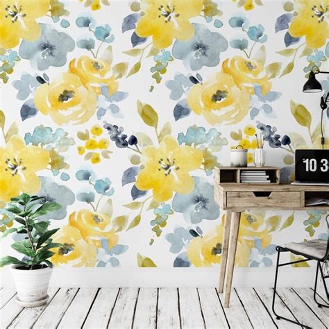 Watercolor Yellow Floral Removable Wallpaper Peel And Stick Self